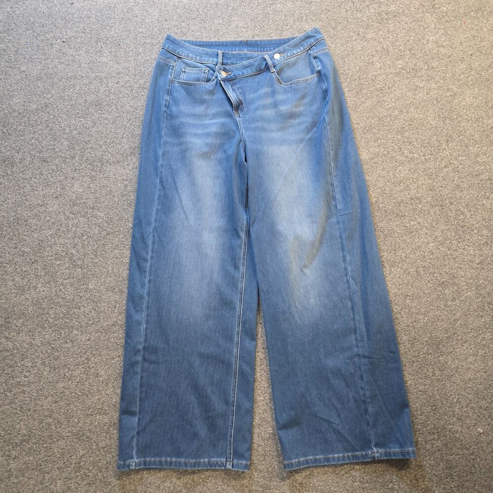 Halara Jeans Women Size XL Blue Wide Leg Stretch Asymmetric Waist Casual Capsule